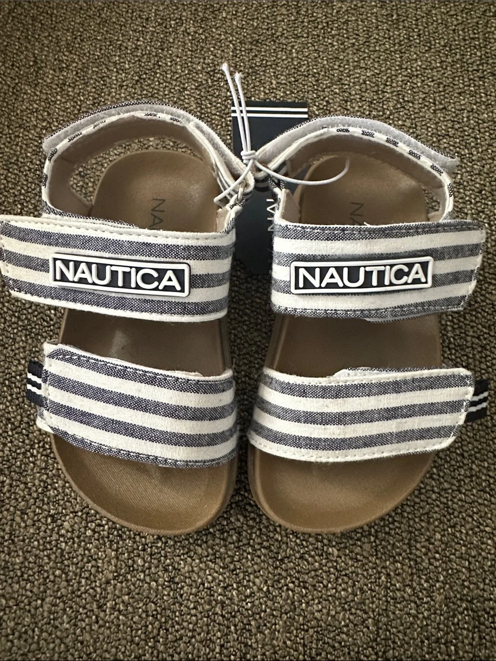 🆕 Nautica Kids Navy & White Striped Hook-and-Loop Sandals